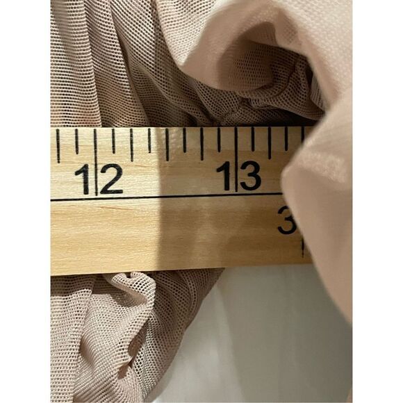 NWOT Michael Costello x REVOLVE Franky Mini Ruched Long Sleeve Nude Dress Medium - Picture 9 of 13